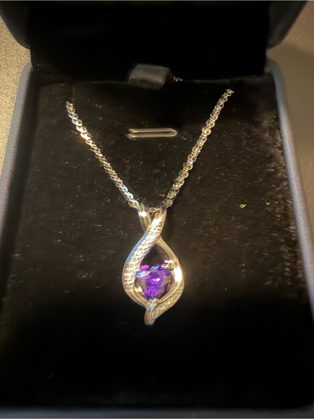 Silver Infinity Heart Pendant Necklace with Purple Gem